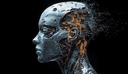 Female robot face, Artificial intelligence concept.