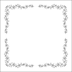 Vegetal floral frame with leaves and flowers, decorative corners for greeting cards, banners, business cards, invitations, menus. Isolated vector illustration.	
