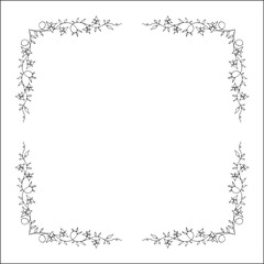 Vegetal floral frame with leaves and flowers, decorative corners for greeting cards, banners, business cards, invitations, menus. Isolated vector illustration.	
