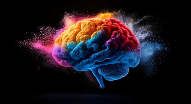 Concept art of a human brain exploding with knowledge and creativity. 