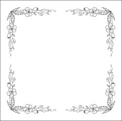 Vegetal floral frame with leaves and poppy flowers, decorative corners for greeting cards, banners, business cards, invitations, menus. Isolated vector illustration.	