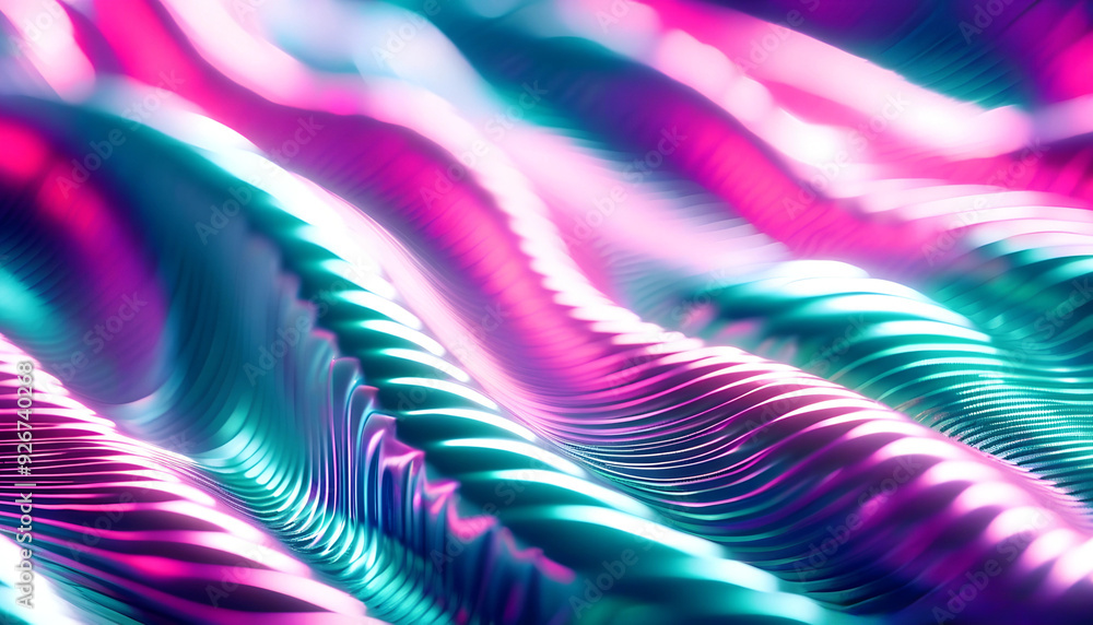 Poster vibrant abstract wave pattern with a gradient of pink and turquoise hues creating a dynamic and visu