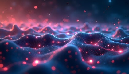 Glowing abstract waves of energy with sparkling lights in a dark, cosmic background