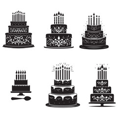 birthday Cake Silhouette Vector Illustration Set, Symbol, Pictogram, Apps, Website, Art Illustration Bundle