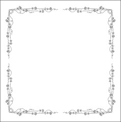 Vegetal floral frame with leaves and rose flowers, decorative corners for greeting cards, banners, business cards, invitations, menus. Isolated vector illustration.	