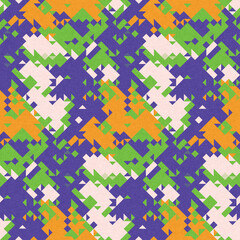 Simple glitch geometric seamless abstract pattern with playful woven summer color. Bright whimsical gender neutral bold irregular shape textile Cotton effect background. 