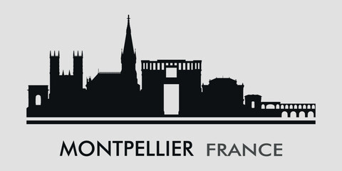 Fototapeta premium The city skyline. Montpellier. France. Silhouettes of buildings. Vector on a gray background