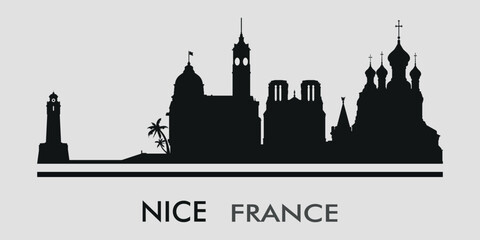 The city skyline. Nice. France. Silhouettes of buildings. Vector on a gray background © Dima