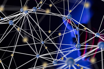 Global network. Blockchain. 3D illustration. Neural networks and artificial intelligence. Abstract