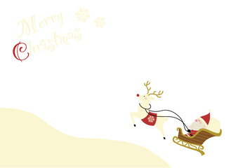 可愛いソリに乗ったサンタクロースとトナカイのクリスマスイラスト