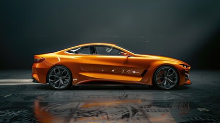 Naklejka premium Orange car on a dark gray background. AI generative.