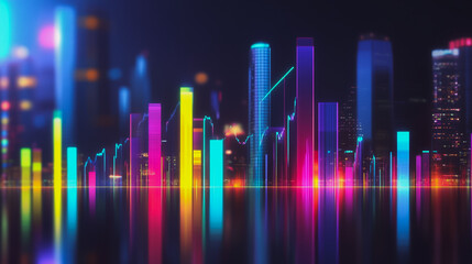 Fototapeta premium Abstract with pastel colorful charts and graphs with statistics to analyze business potential and forecast future development of companies growth. with city skyline and modern building background