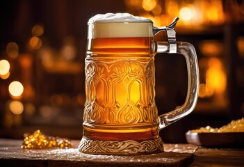 rustically styled foamy beer stein resting textured wooden capturing essence traditional brewing enjoyment, beverage, drink, alcohol, craftsmanship, container