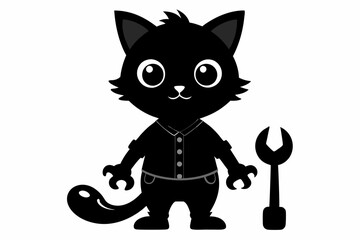  Baby cat mechanic silhouette vector art illustration