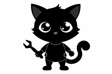  Baby cat mechanic silhouette vector art illustration