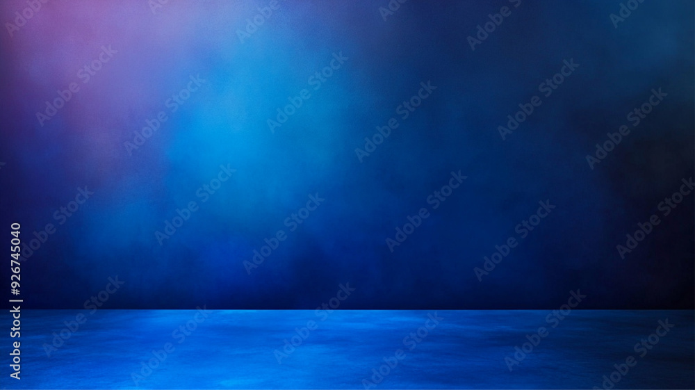 Poster elegant studio backdrop with a deep blue gradient and a smooth, misty effect, perfect for creating s