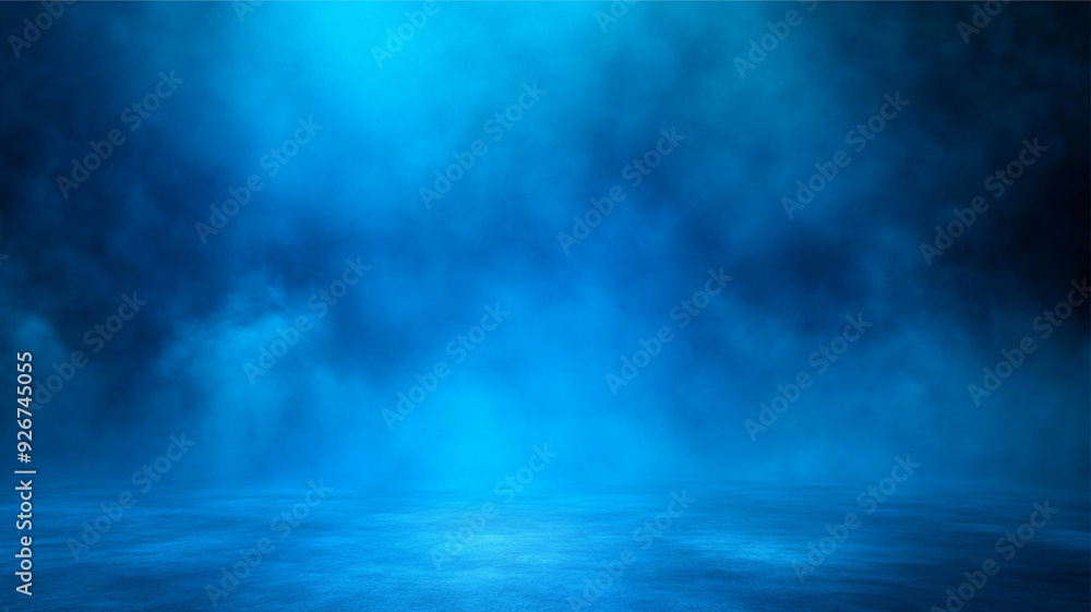 Poster elegant studio backdrop with a deep blue gradient and a smooth, misty effect, perfect for creating s