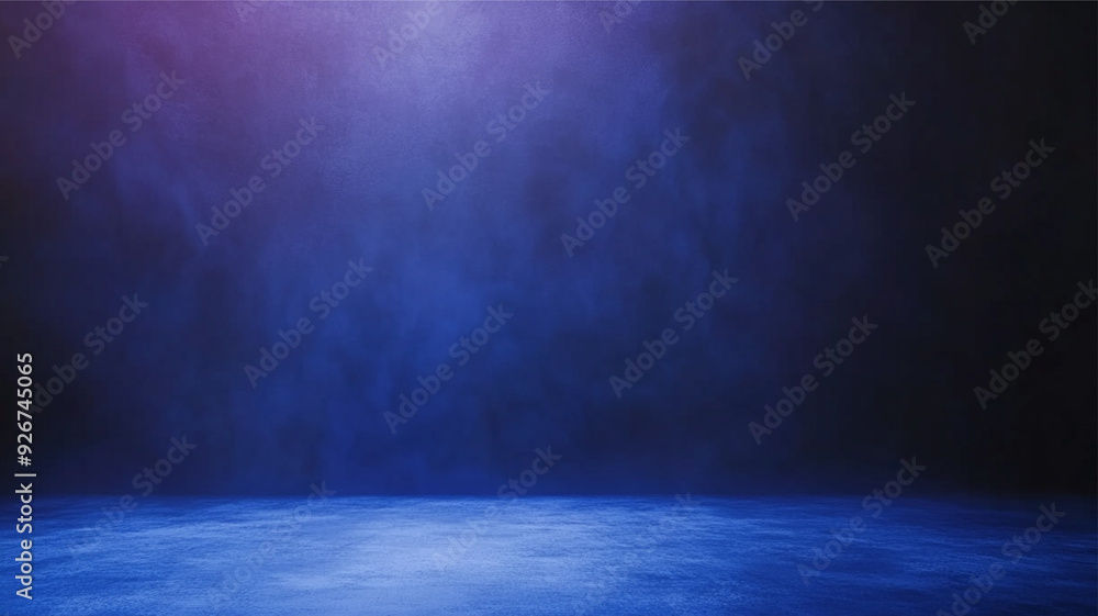 Poster elegant studio backdrop with a deep blue gradient and a smooth, misty effect, perfect for creating s