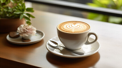 Warm Cappuccino in Cozy Caf&eacute; - Generative AI