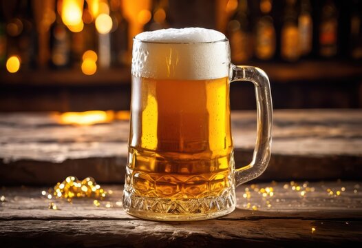frothy beer stein rustic wooden table surrounded textured background, amber, ale, aroma, artisan, barley, beverage, bubbly, brewski, carbonation, cheers