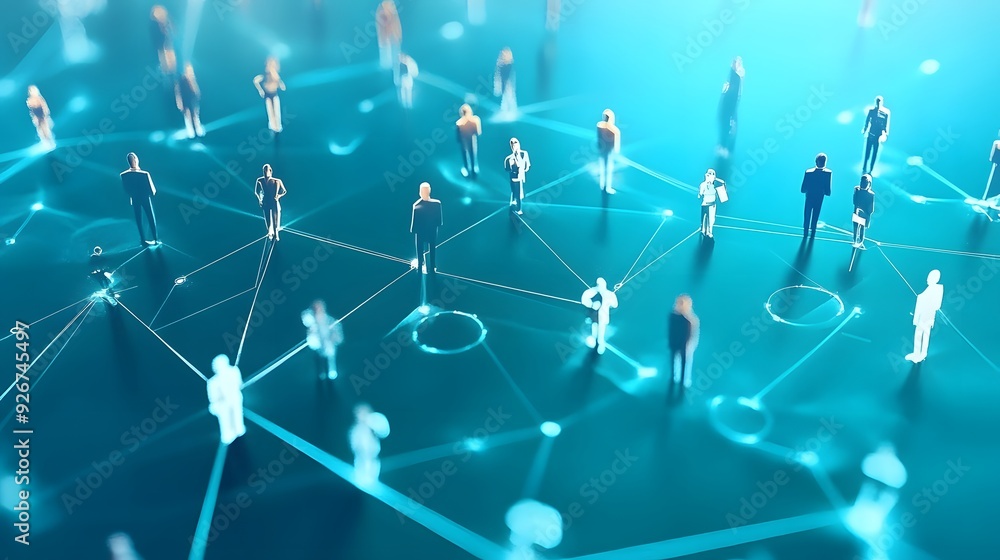 Poster abstract network of connected people, representing collaboration and communication.