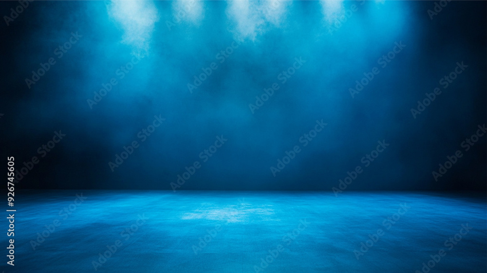 Poster blue studio background with a gradient of light to dark blue shades, creating depth and a serene atm