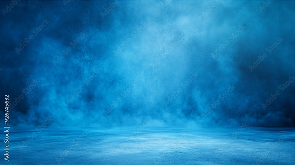 Poster blue studio background with a gradient of light to dark blue shades, creating depth and a serene atm