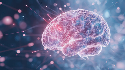 A detailed digital depiction of a human brain is adorned with bright neon connections, symbolizing the complexity and elegance of neural networks, with the vivid colors enhancing t