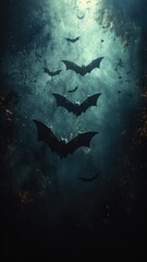 Fototapeta premium background with bats, for Halloween, dark, gloomy, for invitations or cards, with space for text 