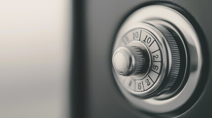 detailed close-up of a combination lock on a safe, focusing on the precision of the lock and its role in safeguarding valuables, symbolizing security and confidentiality, photo