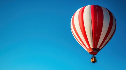 Obraz premium A red and white hot air balloon flying in the sky, AI