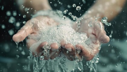 Fototapeta premium Close-up of hands washing with soap and water.