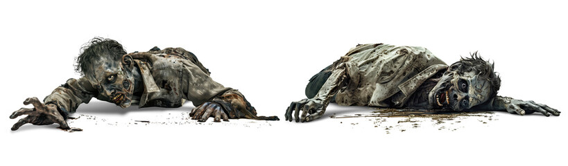 Zombie crawling on a transparent background illustration, Generative AI
