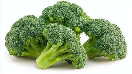 A close-up photo of fresh broccoli, showcasing its vibrant green color and detailed texture against a clean white background.