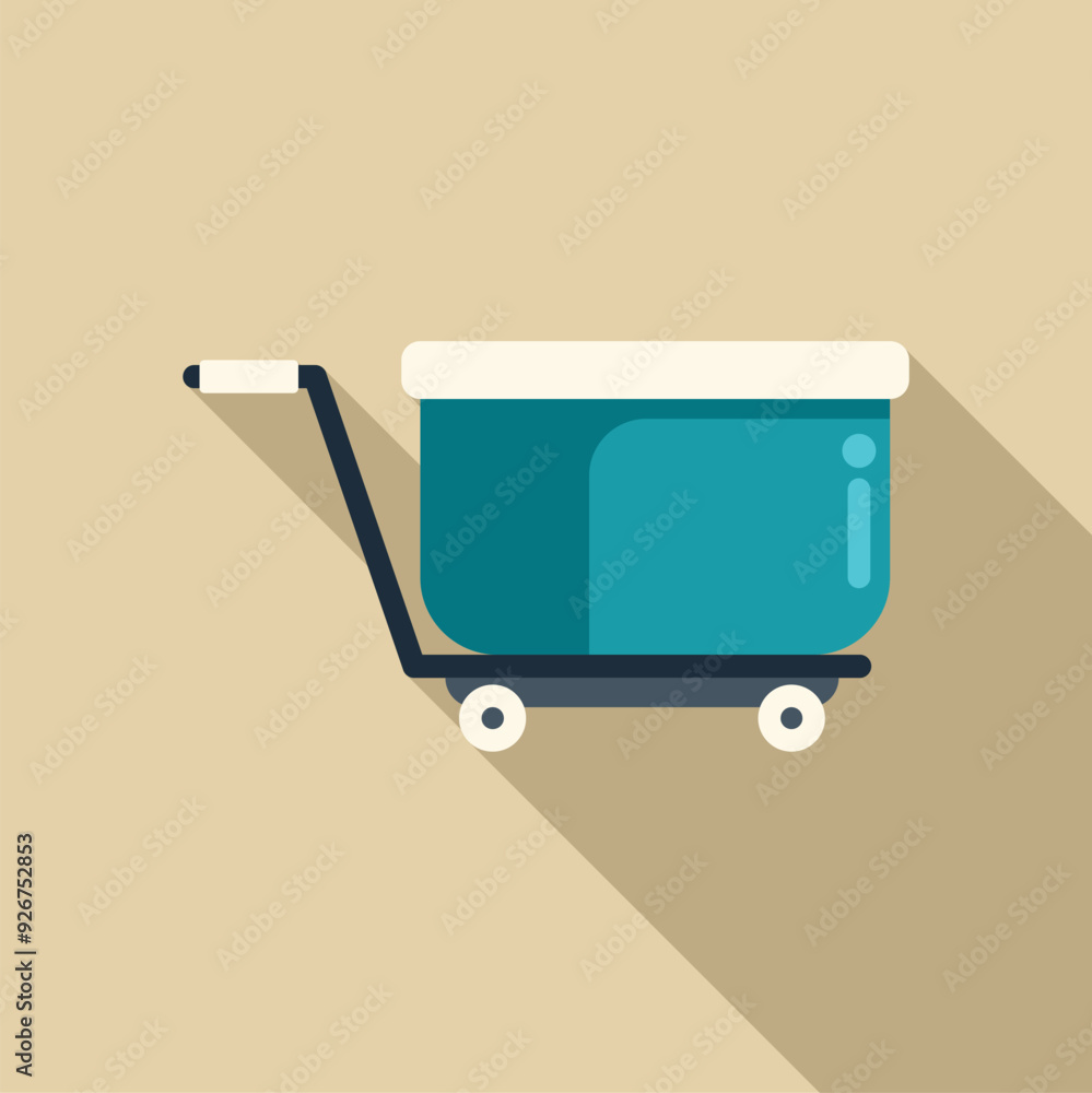 Poster platform trolley cart with big box standing on beige background with long shadow, flat style vector 