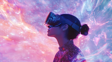 Virtuell, Realität, Technologie, Blau, VR, Cyberwelt, Mensch, Hologramm, Innovation, Immersion, Licht, Zukunft, Brille, Simulation, Digital, Cyber, Erkundung, Grafik, Interface, Cyberspace