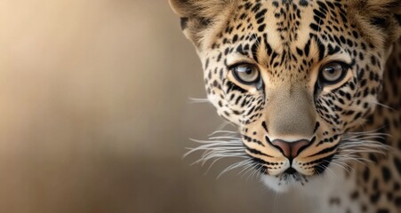 Fototapeta premium Close-up of a leopard in natural habitat with focused gaze during golden hour