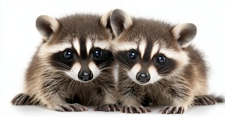 Two playful raccoon cubs exploring together indoors
