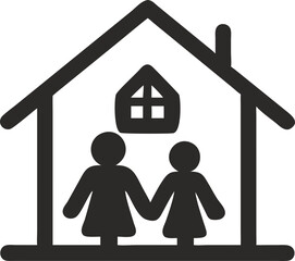 Family in home icon, black and white design symbolizing security and togetherness