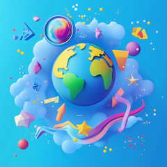 Naklejka premium Colorful World Globe Illustration Art – High-Quality Global Map Design for Travel, Education, and International Themes
