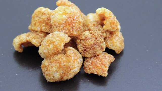Homemade pork rinds or chicharrones carnudos in Spanish,