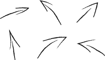 Hand-drawn black arrows in various directions, ideal for emphasizing movement and direction in minimalist designs.