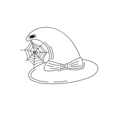 Witch hat with spider and cobweb festive clothes, cute fancy magic accessory hand drawn doodle simple illustration, clipart for Halloween party decoration, cartoon spooky character headwear
