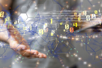 abstract lines with dots over dark background.  - neural network exposure digital