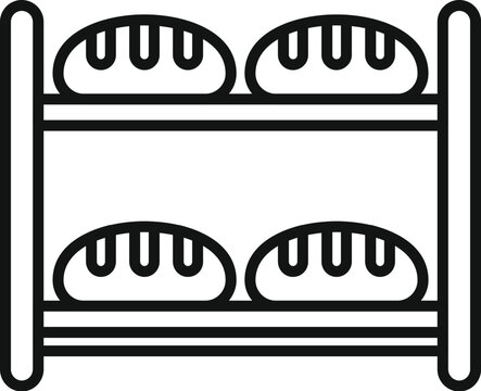 recommend clip art: Freshly baked bread loaves cooling on a metal shelf, a common sight in bakeries
