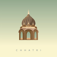 Chharti - Semi-open, Elevated, Dome-Shaped Pavilions Elements - Stock Illustration