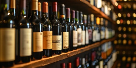 A row of wine bottles on a counter in an upscale restaurant, highlighting quality and uniqueness.