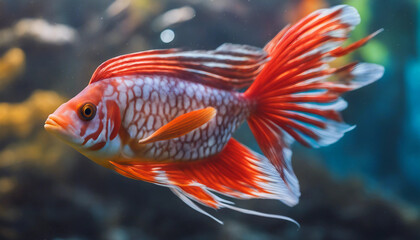 Obraz premium A graceful fish with a slender body and a vibrant gradient of colors, from white at the head 