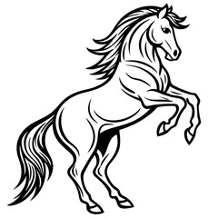 continuous single line drawing of rearing horse, line art vector illustration