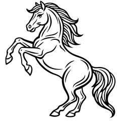 continuous single line drawing of rearing horse, line art vector illustration